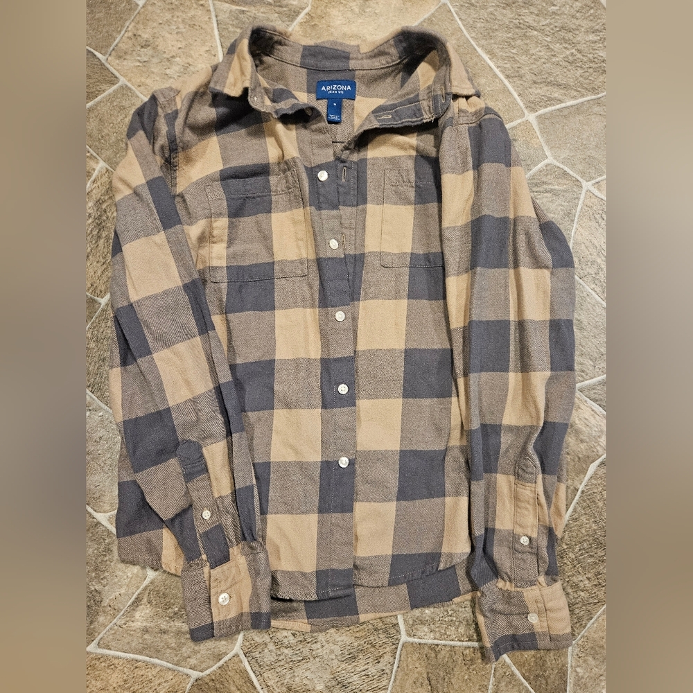 Arizona Men's Plaid Shirt - Tan and Gray